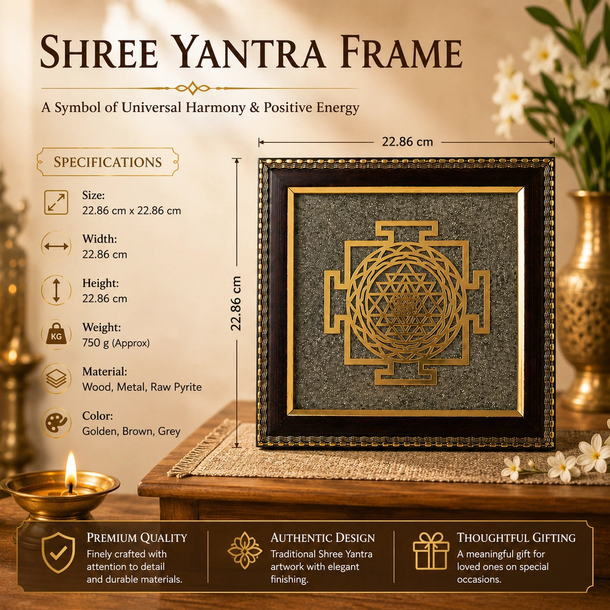 Shree Yantra Raw Pyrite Frame – Vastu Decor for Home & Office