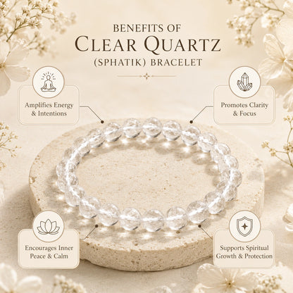 Natural Clear Quartz (Sphatik) Bracelet for Clarity & Positive Energy
