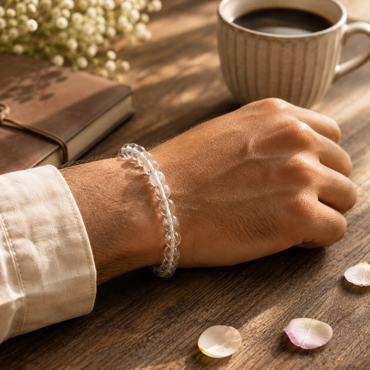 Natural Clear Quartz (Sphatik) Bracelet for Clarity & Positive Energy