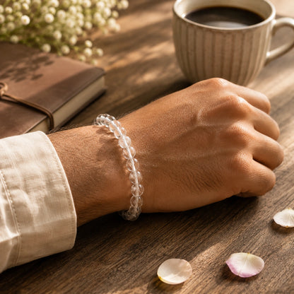 Natural Clear Quartz (Sphatik) Bracelet for Clarity & Positive Energy