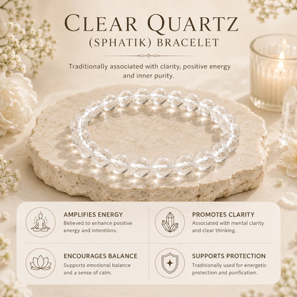 Natural Clear Quartz (Sphatik) Bracelet for Clarity & Positive Energy