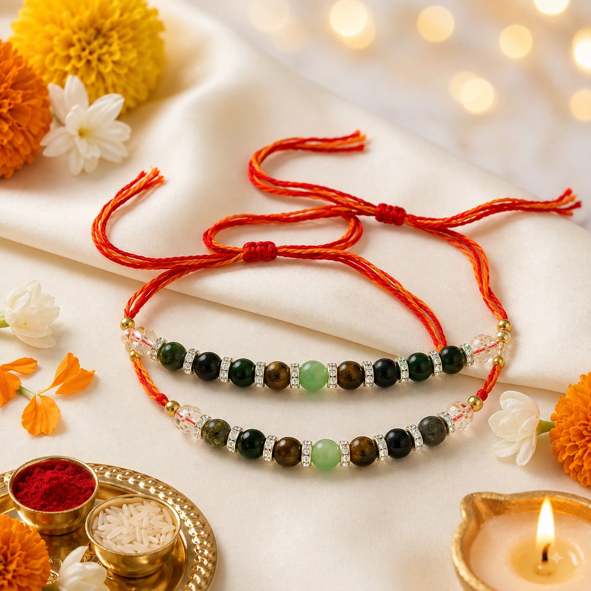 Dhan Yog Money Magnet Rakhi – Handmade Natural Gemstone Rakhi