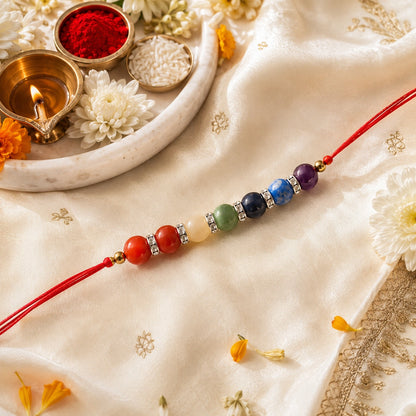 7 Chakra Rakhi for Brother – Natural Gemstone Dori Rakhi with Roli Chawal