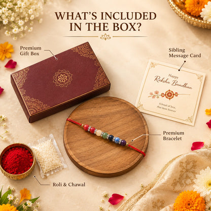 7 Chakra Rakhi for Brother – Natural Gemstone Dori Rakhi with Roli Chawal