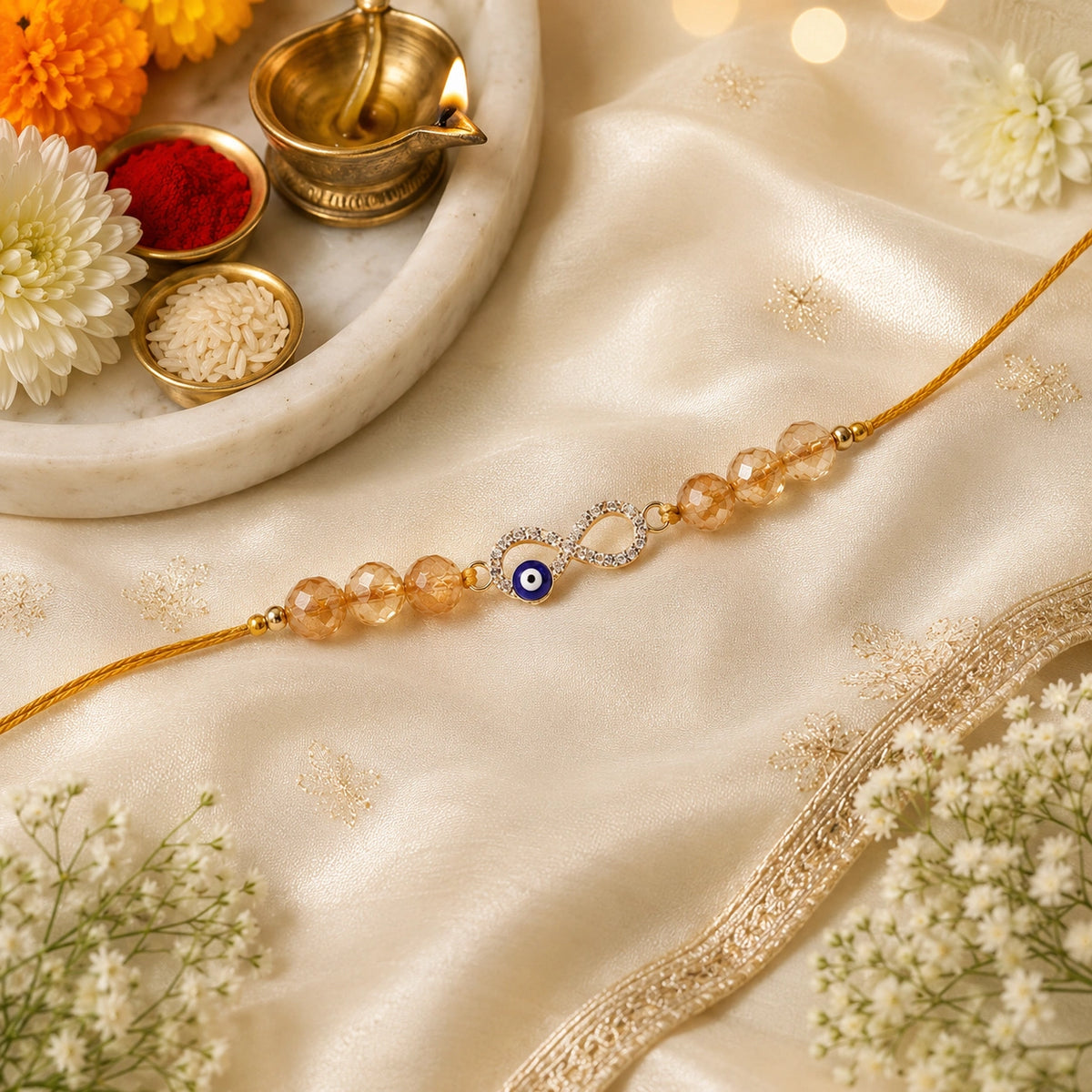 Natural Citrine Evil Eye Infinity Gemstone Rakhi