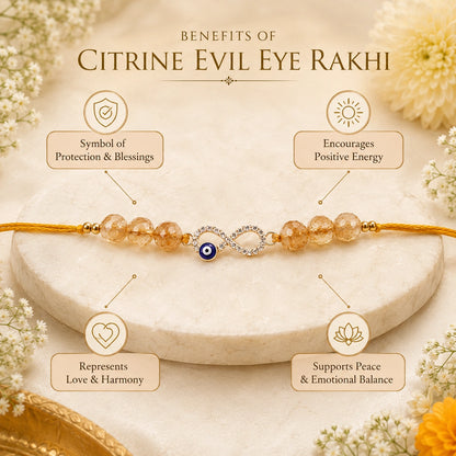 Natural Citrine Evil Eye Infinity Gemstone Rakhi