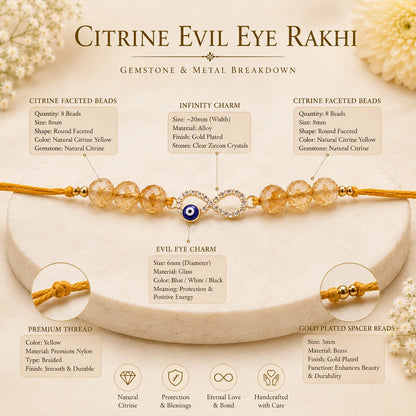 Natural Citrine Evil Eye Infinity Gemstone Rakhi