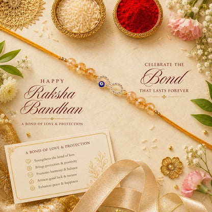 Natural Citrine Evil Eye Infinity Gemstone Rakhi