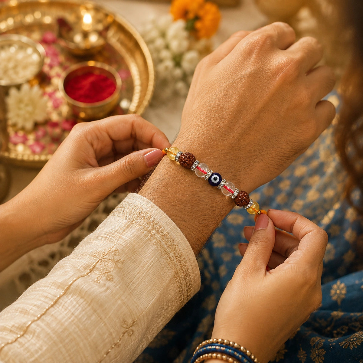 Evil Eye Rudraksha Rakhi for Brother | Spiritual Protection Rakhi