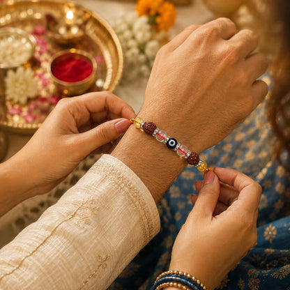 Evil Eye Rudraksha Rakhi for Brother | Spiritual Protection Rakhi