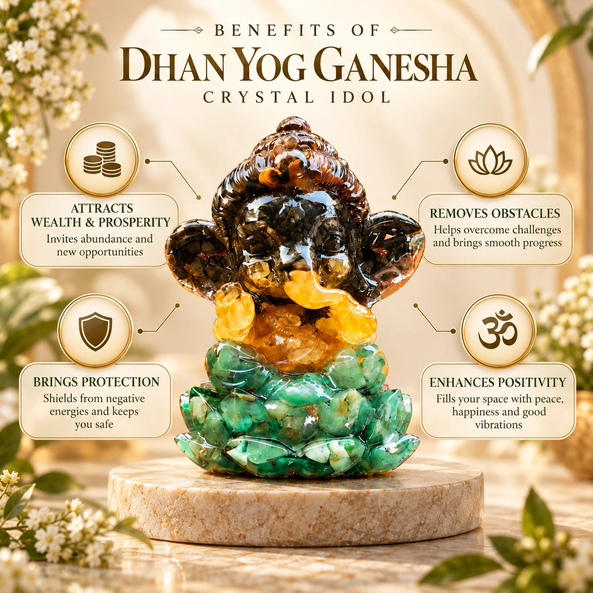 Dhan Yog Ganesha Crystal Idol | Natural crystals