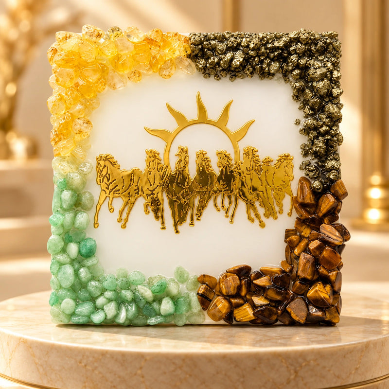 7 Running Horses Crystal Dhan Yog Frame