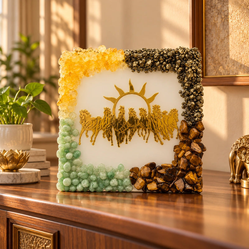 7 Running Horses Crystal Dhan Yog Frame