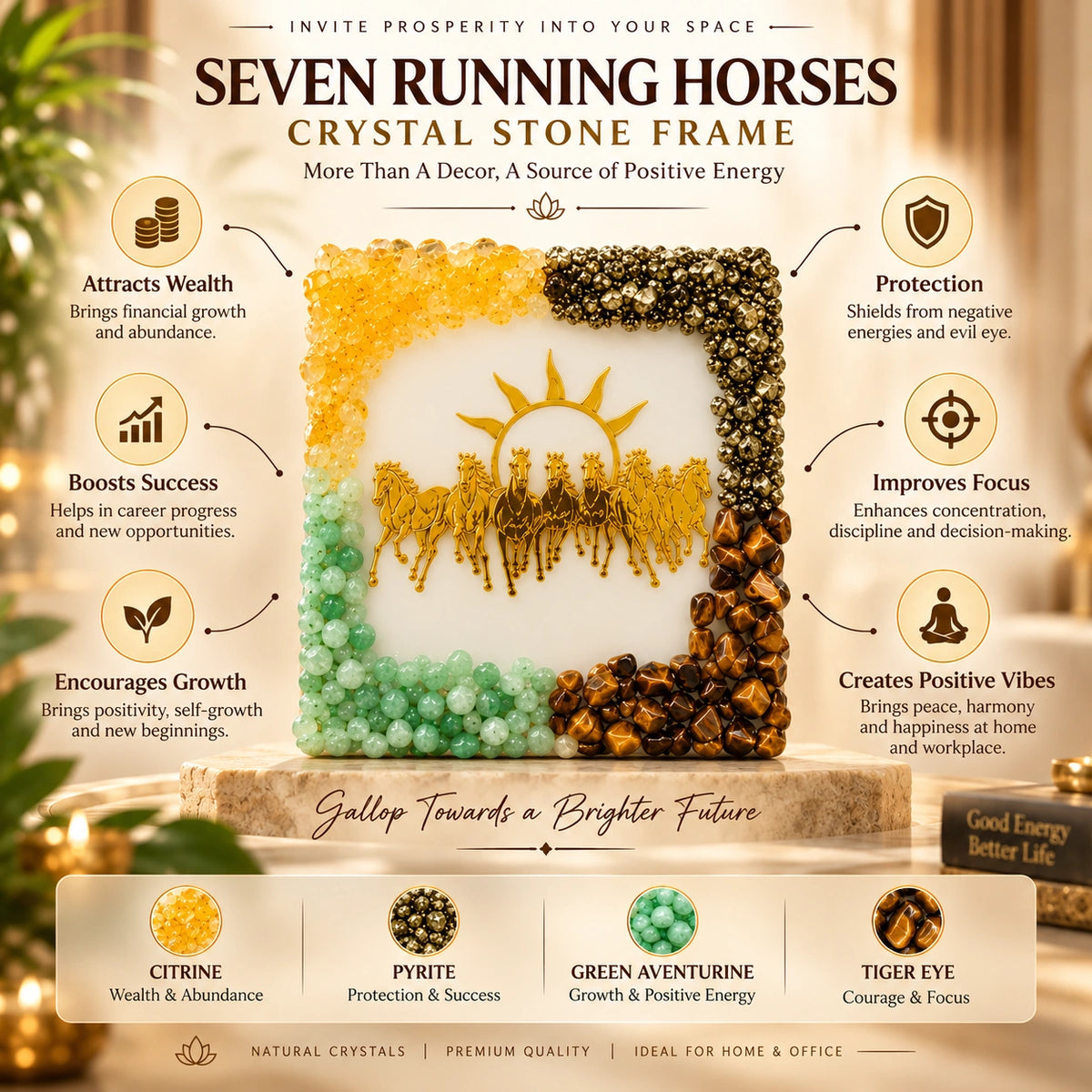 7 Running Horses Crystal Dhan Yog Frame