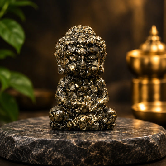 Natural Pyrite Buddha Idol – Wealth, Prosperity & Meditation Decor