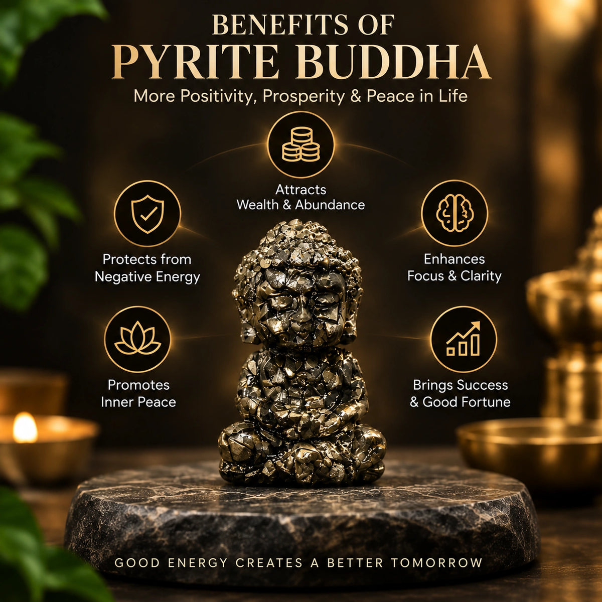 Natural Pyrite Buddha Idol – Wealth, Prosperity & Meditation Decor