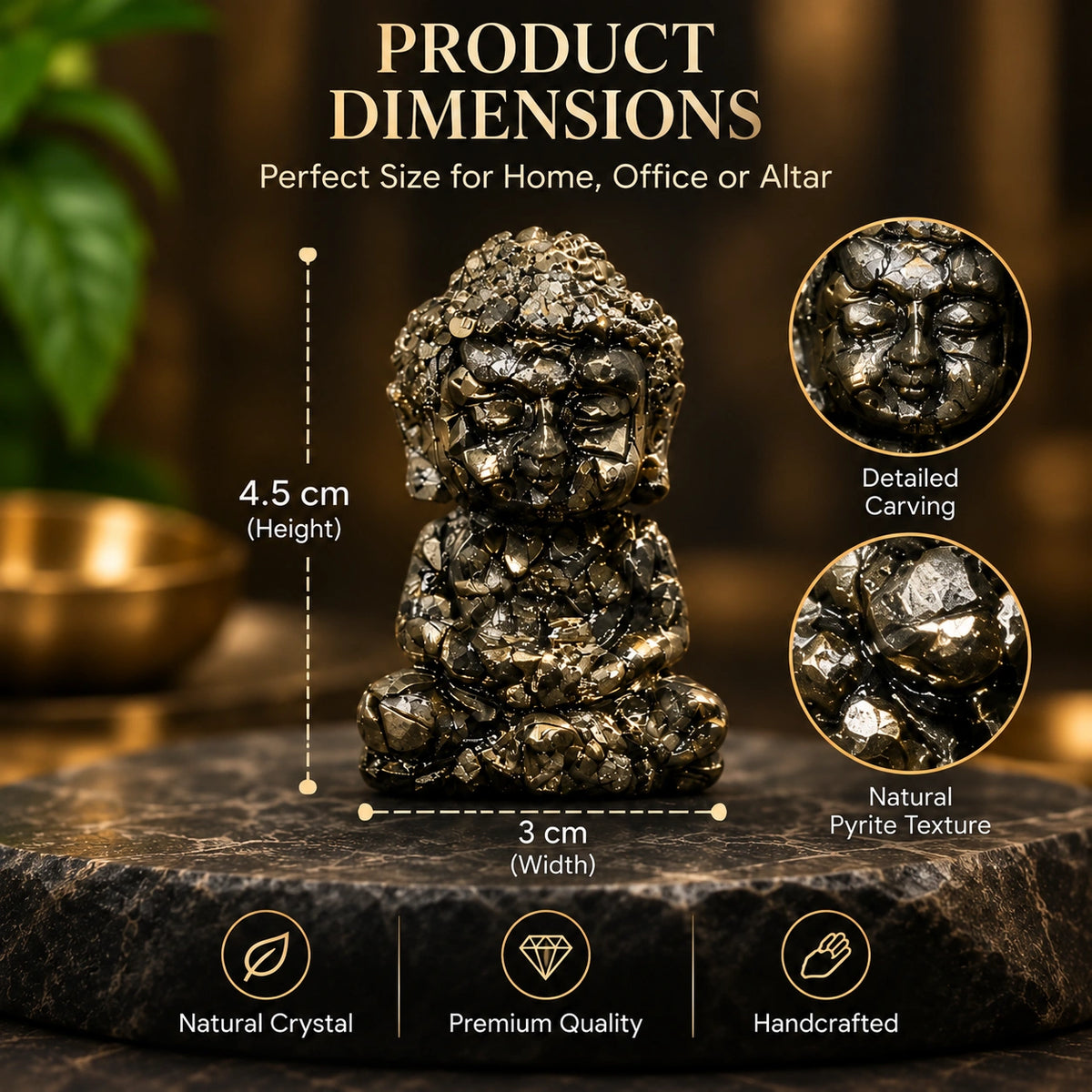 Natural Pyrite Buddha Idol – Wealth, Prosperity & Meditation Decor