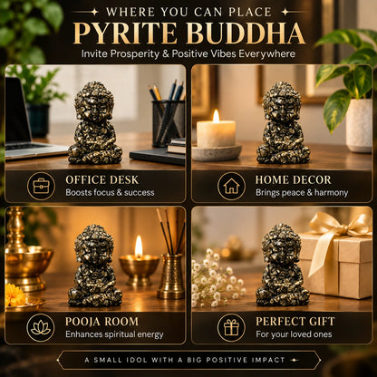 Natural Pyrite Buddha Idol – Wealth, Prosperity & Meditation Decor