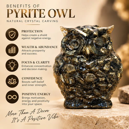 Pyrite Owl Crystal Idol – Vastu Wealth, Success & Positive Energy