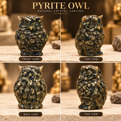 Pyrite Owl Crystal Idol – Vastu Wealth, Success & Positive Energy