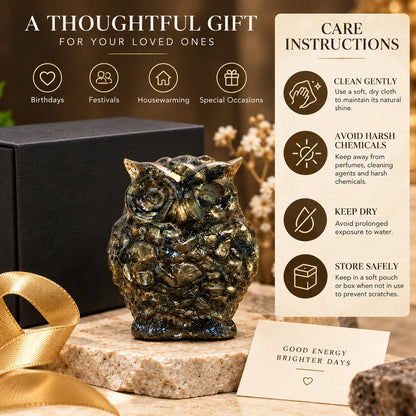 Pyrite Owl Crystal Idol – Vastu Wealth, Success & Positive Energy