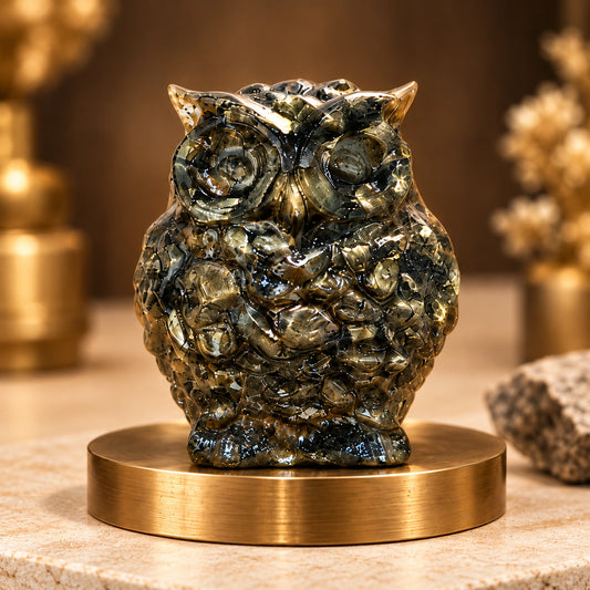 Pyrite Owl Crystal Idol – Vastu Wealth, Success & Positive Energy