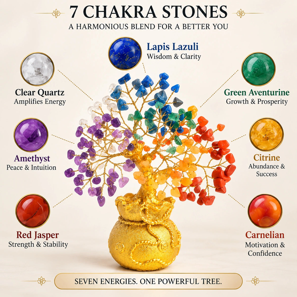 7 Chakra Crystal Money Tree with Golden Money Bag