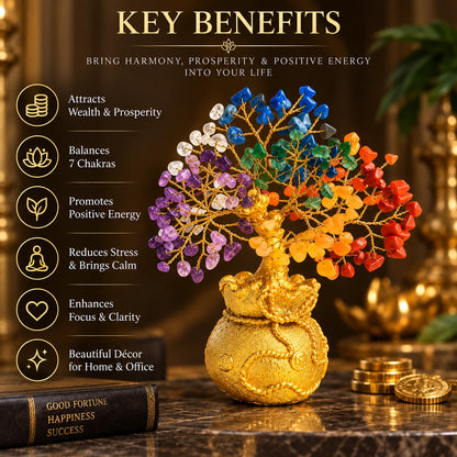 7 Chakra Crystal Money Tree with Golden Money Bag
