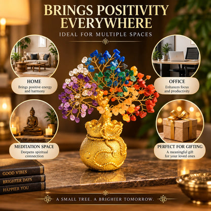 7 Chakra Crystal Money Tree with Golden Money Bag
