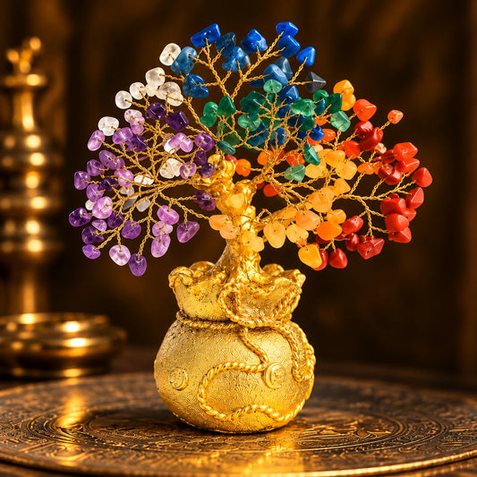 7 Chakra Crystal Money Tree with Golden Money Bag