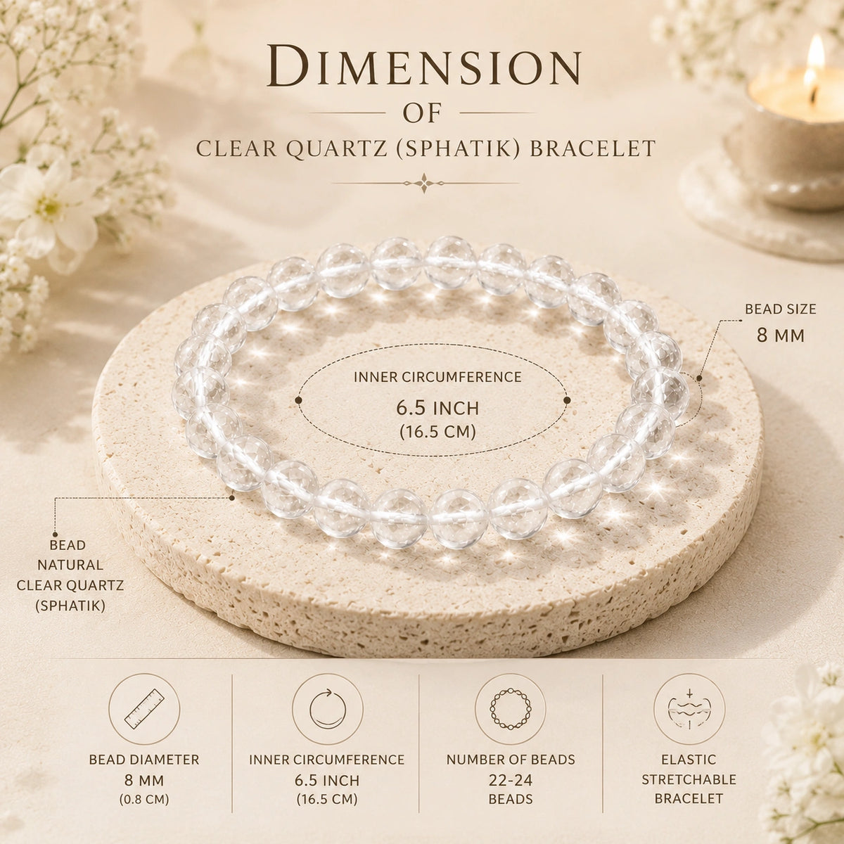 Natural Clear Quartz (Sphatik) Bracelet for Clarity & Positive Energy