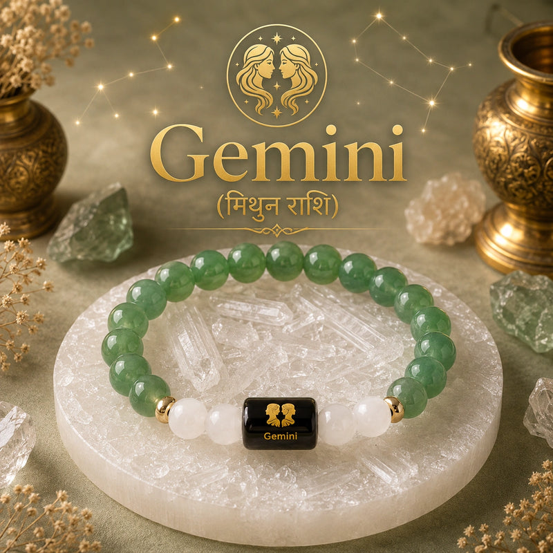 Gemini (Mithun Rashi) Zodiac Bracelet – Green Aventurine & Milky Quartz