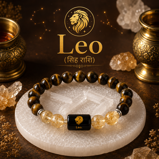 Leo (सिंह राशि) Zodiac Bracelet – Tiger Eye & Citrine Crystal Bracelet