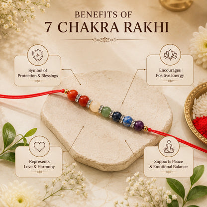 7 Chakra Rakhi for Brother – Natural Gemstone Dori Rakhi with Roli Chawal