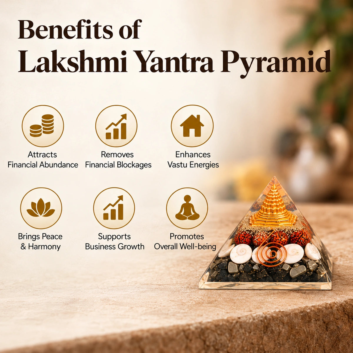 Lakshmi Yantra Pyramid – Shree Yantra Vastu Crystal Decor