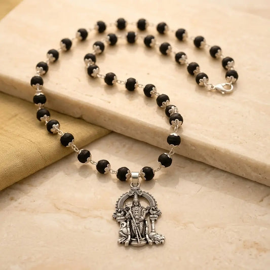Karungali Mala with Silver Murugan Pendant | Sacred & Spiritually Pure