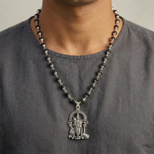 Karungali Mala with Silver Murugan Pendant | Sacred & Spiritually Pure